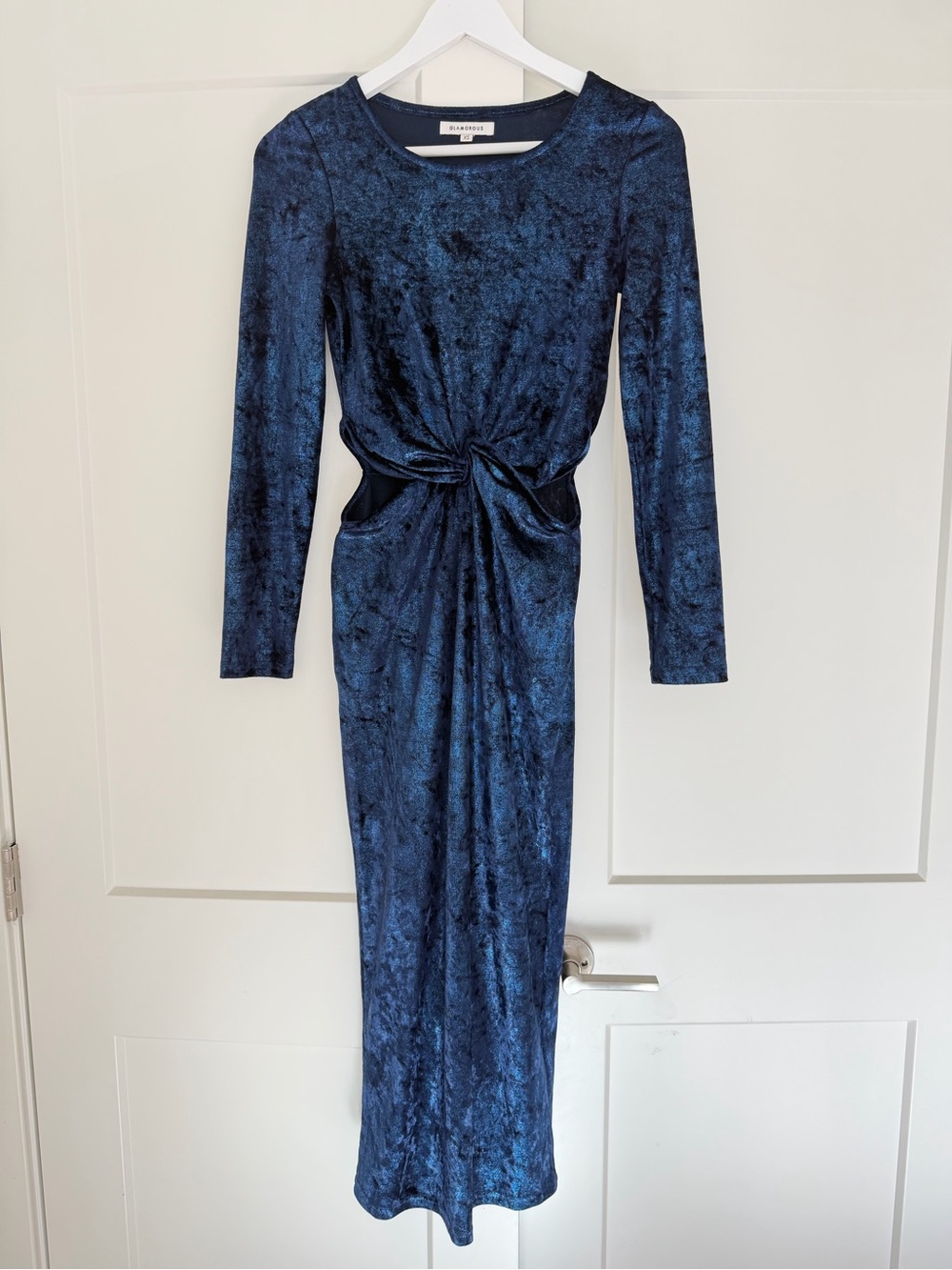 Glamorous Navy Blue Velvet Cutout Knot Midi Dress XS